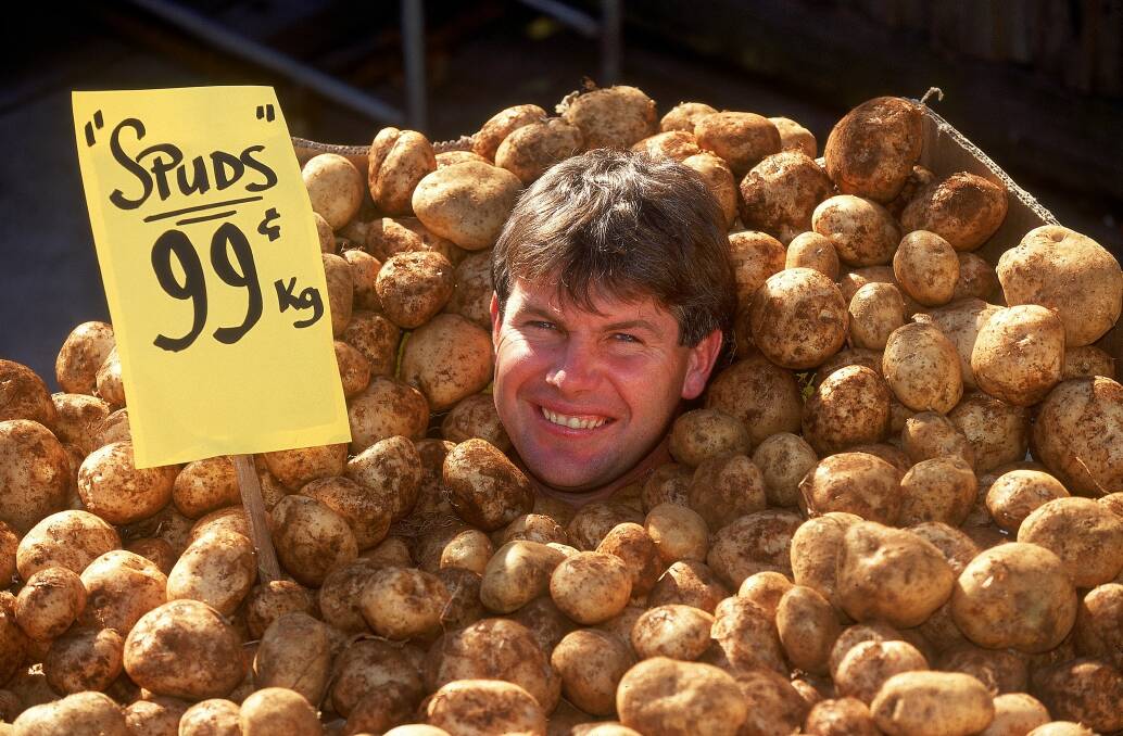 SPUD: Danny Frawley in a photo shoot in 1995. He grew up in a potato farming family in Bungaree. Picture: Getty Images 