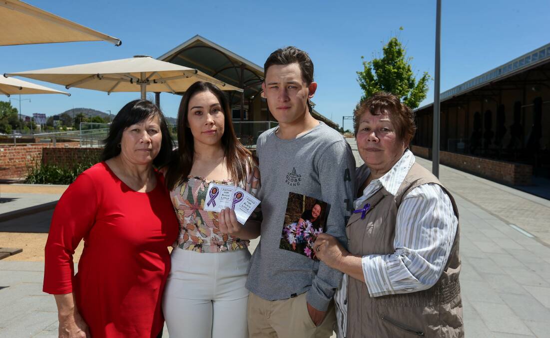 ALICIA'S VOICE: Alicia's aunty Kim Quay, cousin Jenna Fraser, son Ariki Thatcher and mother Lee Little. They are fighting for tougher penalties and a national database. Picture: TARA TREWHELLA