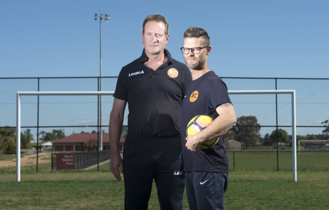 NEW PROGRAM: Bendigo City FC president Glenn Walker and Academy coach Nathan Claridge. Picture: DARREN HOWE