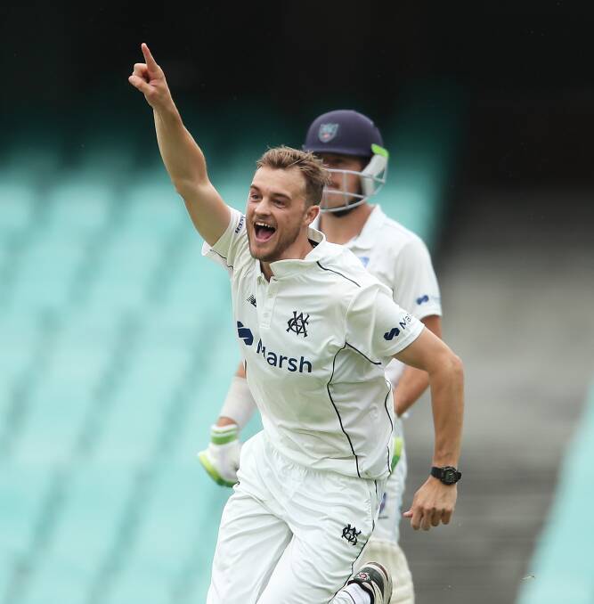 Xavier Crone celebrates after dismissing Jack Edwards for a golden duck at the SCG. Picture: GETTY IMAGES