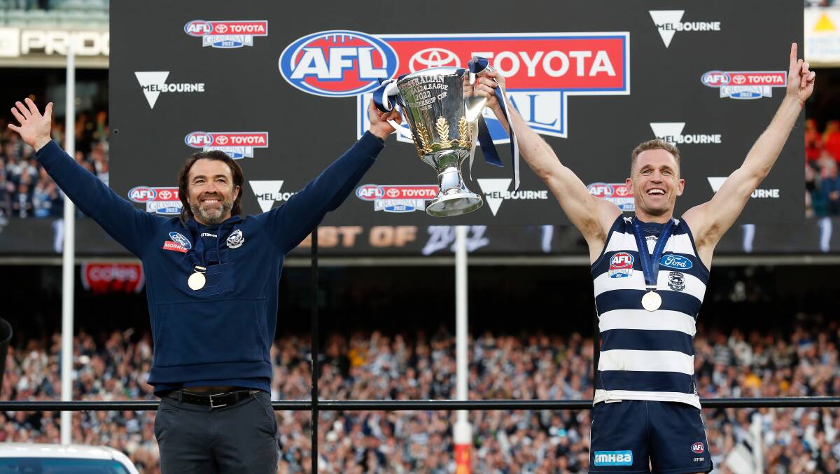 Joel Selwood had a dream finish to his AFL career, captaining Geelong to the premiership. Picture by Getty Images