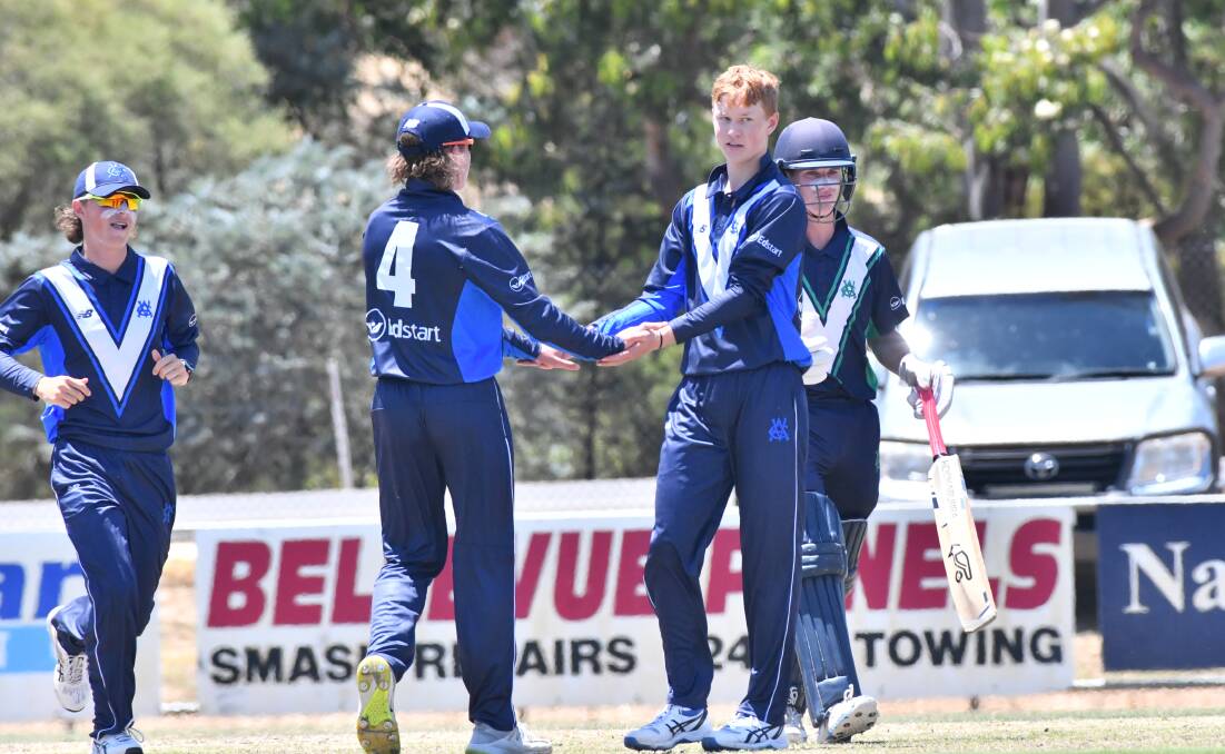 Vic Metro celebrates a wicket against Vic Country. Picture: NONI HYETT