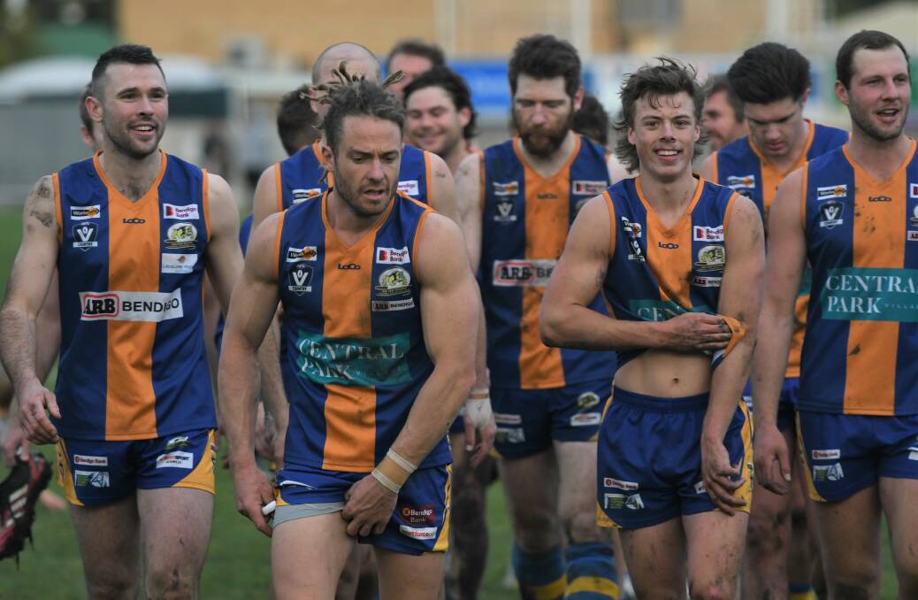 A happy Golden Square side leaves Wade Street after defeating Strathfieldsaye on Saturday. Picture: ADAM BOURKE