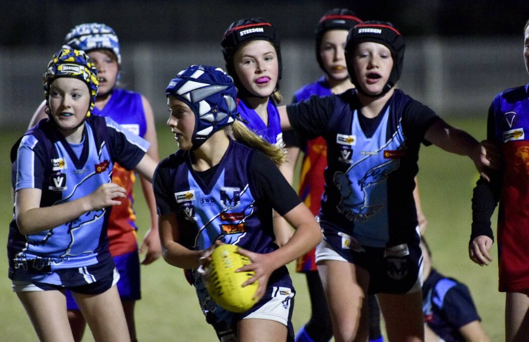 Eaglehawk moves forward in their BJFL under-12 girls game against Marong. Picture: NONI HYETT