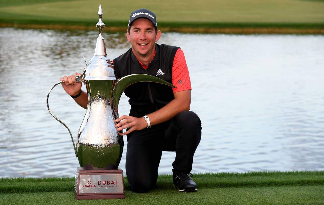 Lucas Herbert after his win at the Dubai Desert Classic. Picture: GETTY IMAGES