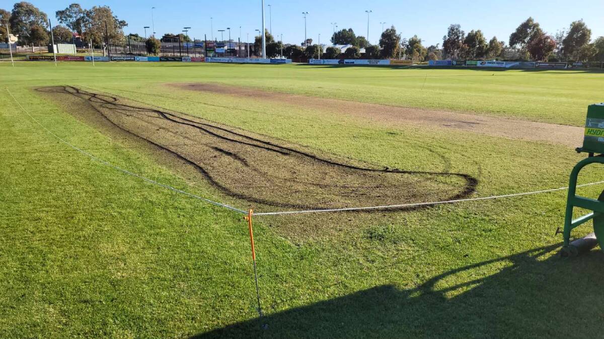 The Canterbury Park pitch after vandals rode on the ground on Sunday night. Picture: CONTRIBUTED