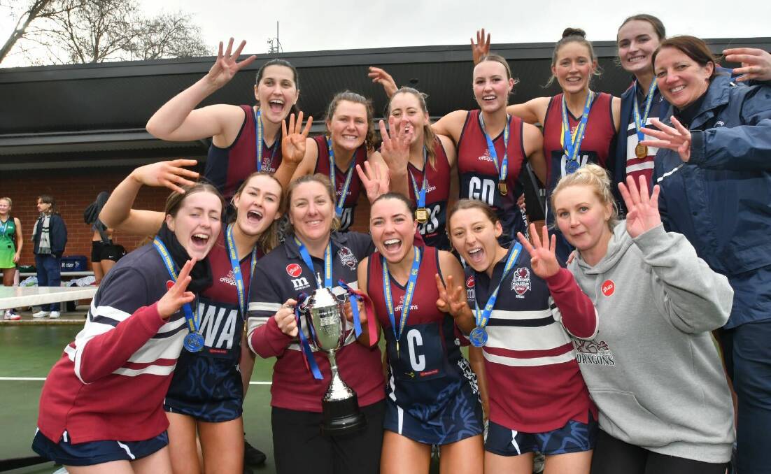 All smiles at Sandhurst after the A-grade netball victory. Picture by Noni Hyett