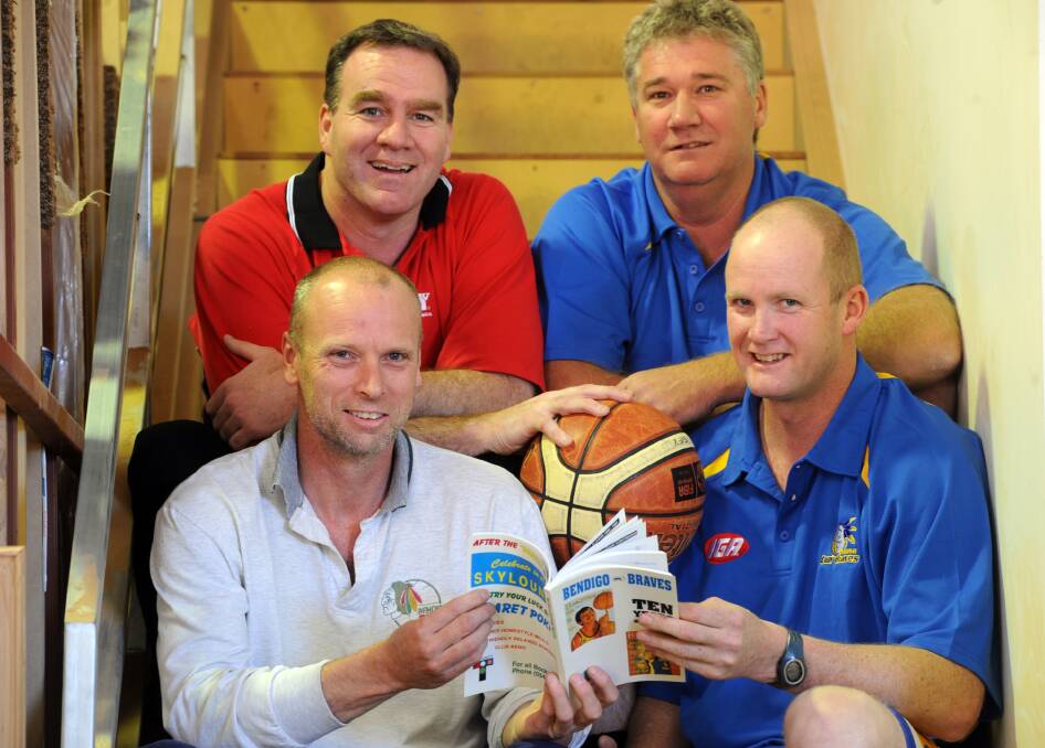 MATES: Steve Kelly flanked by Braves' championship team-mates David Flint, Mick Spear and Justin Cass.
