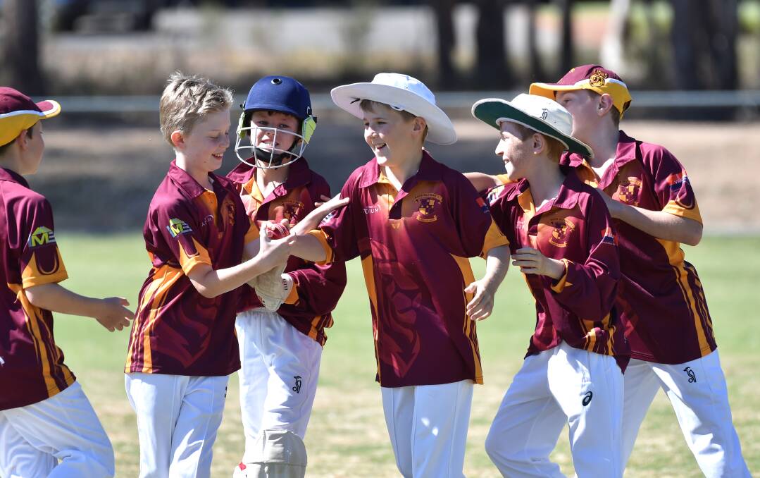 ELATED: Maiden Gully under-12A players celebrate a wicket against Eaglehawk on Sunday. Picture: GLENN DANIELS