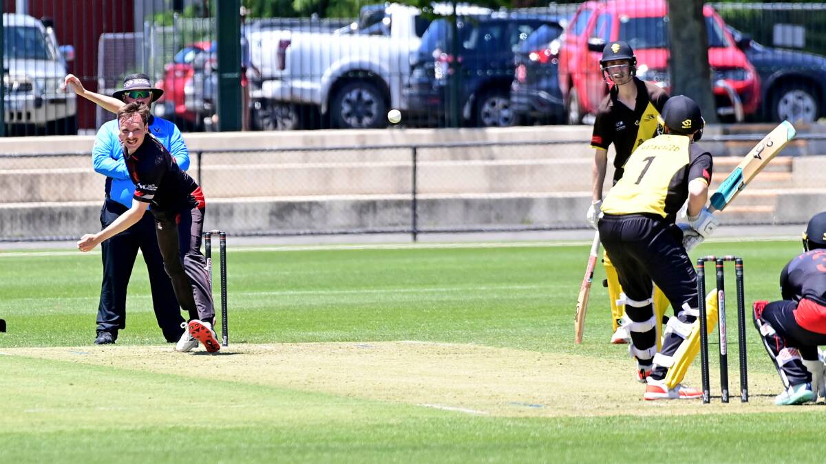 Former Sandhurst player Liam Bowe bowls for Essendon against Richmond at the QEO on Saturday. Picture by Brendan McCarthy