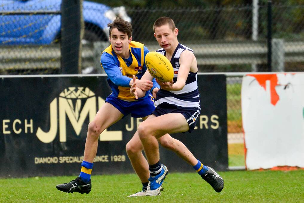 Action from the Strathfieldsaye versus Golden Square under-14A clash. Picture: BRENDAN McCARTHY