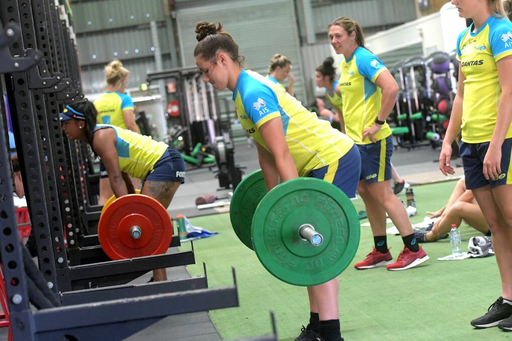 Aussie women's rugby 7s team training at The Human Mechanics in Epsom on Wednesday. Picture: DARREN HOWE