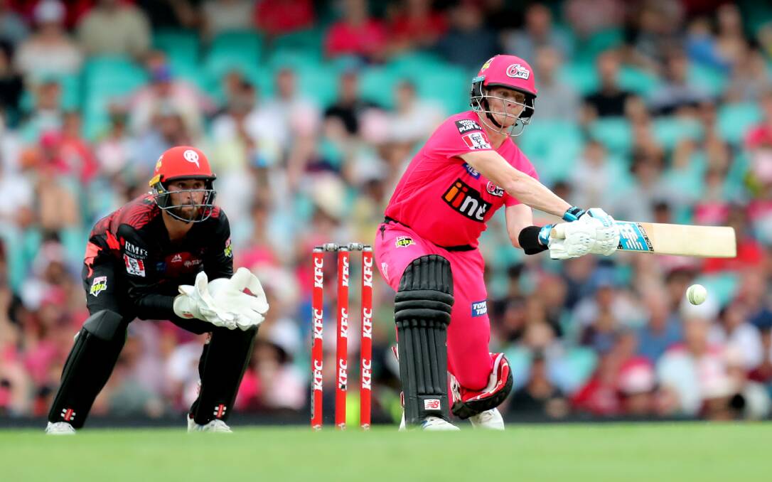 Brayden Stepien keeping as Steve Smith plays a reverse sweep against the Renegades. Picture: GETTY IMAGES