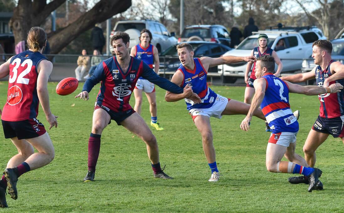 Sandhurst ruckman Chris Down is probably leading the club's best and fairest. Picture: PETER WEAVING
