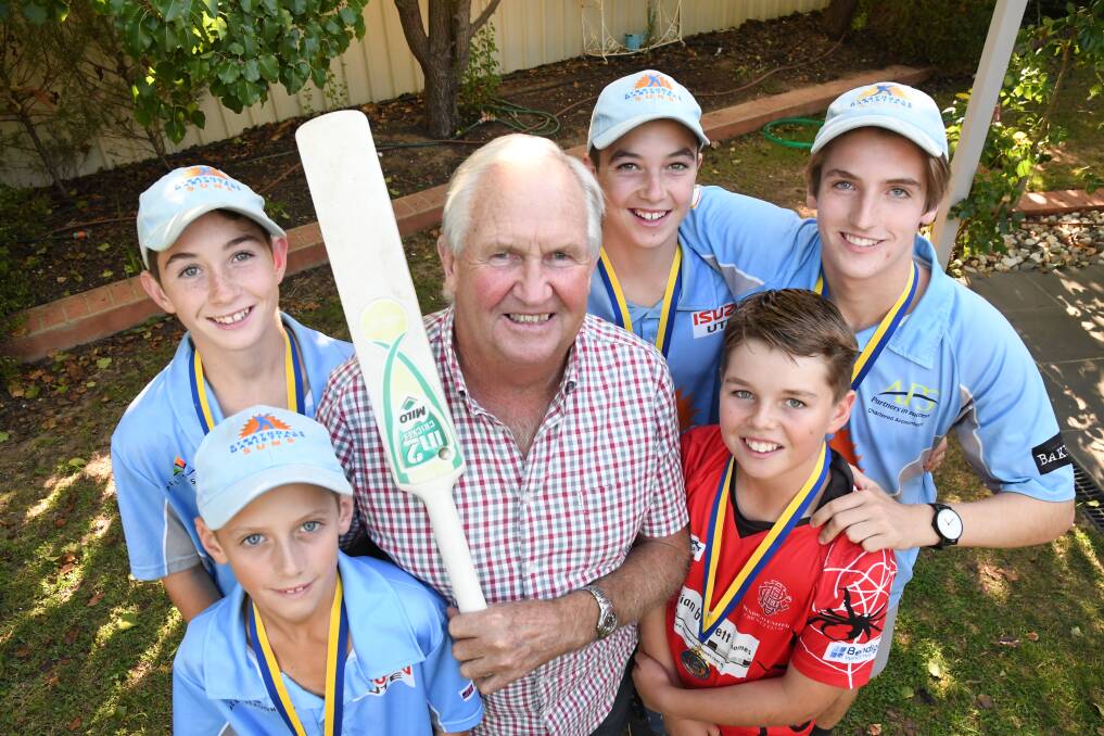 FAMILY AFFAIR: Brian Edwards surrounded by his grandsons Noah, Archie, Charlie, Henry and Will. Picture: ANTHONY PINDA