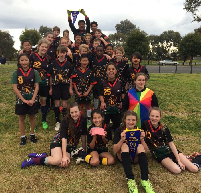 PROUD AS PUNCH: Kennington Primary School's boys and girls soccer teams will play for the state championship in Melbourne on Wednesday. Picture: CONTRIBUTED