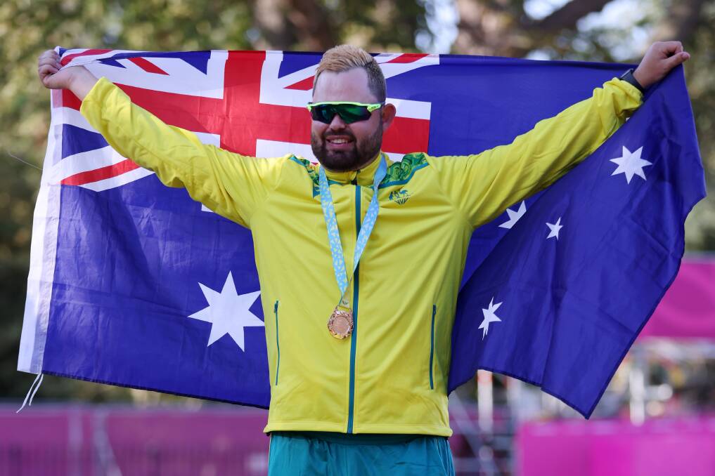 Aaron Wilson after winning the gold medal at the Birmingham Commonwealth Games. Picture: GETTY IMAGES