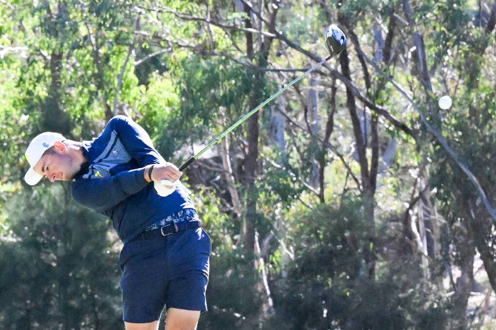 Lucas Herbert crunches a drive off the fourth tee in Friday's Axedale Pro-Am. Picture by Darren Howe