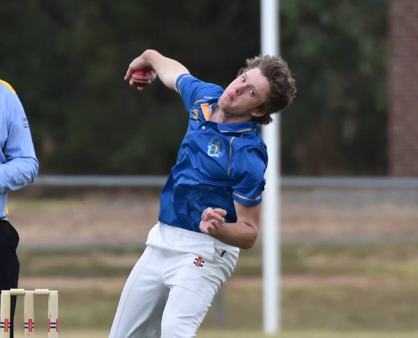 SPIN WIZARD: Noah Begg bowls in his eight-wicket spell for Bendigo Senior Secondary College against Cohuna Secondary College. Pictures: GLENN DANIELS