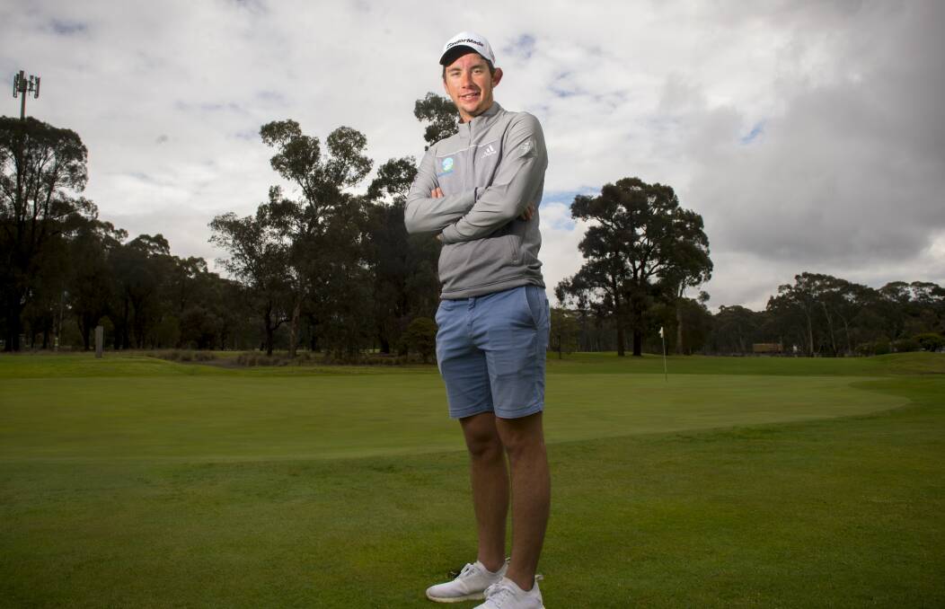 Lucas Herbert back on home turf this week on the 18th green at Neangar Park Golf Club. Picture: DARREN HOWE