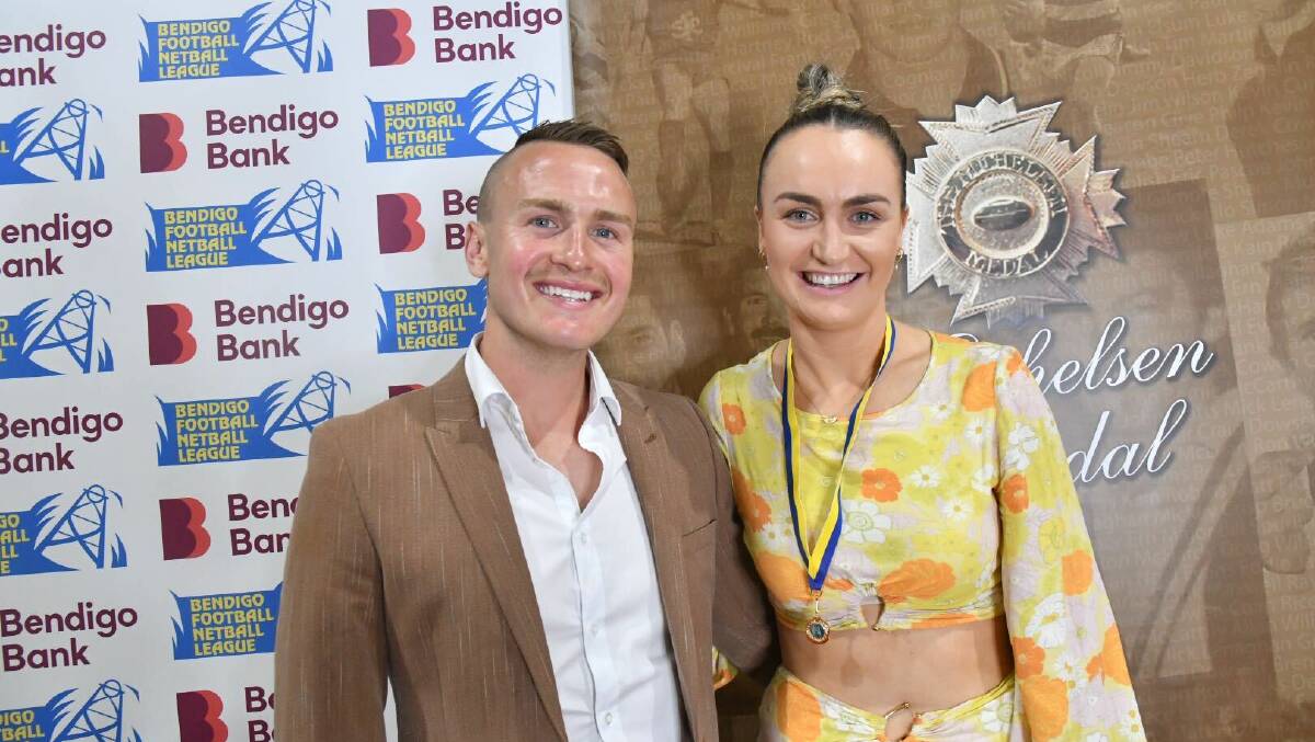 Netball inter-league coach Jaydon Cowling with the player voted the best inter-league representative of the year, Gisborne's Madeline Stewart. Picture by Noni Hyett