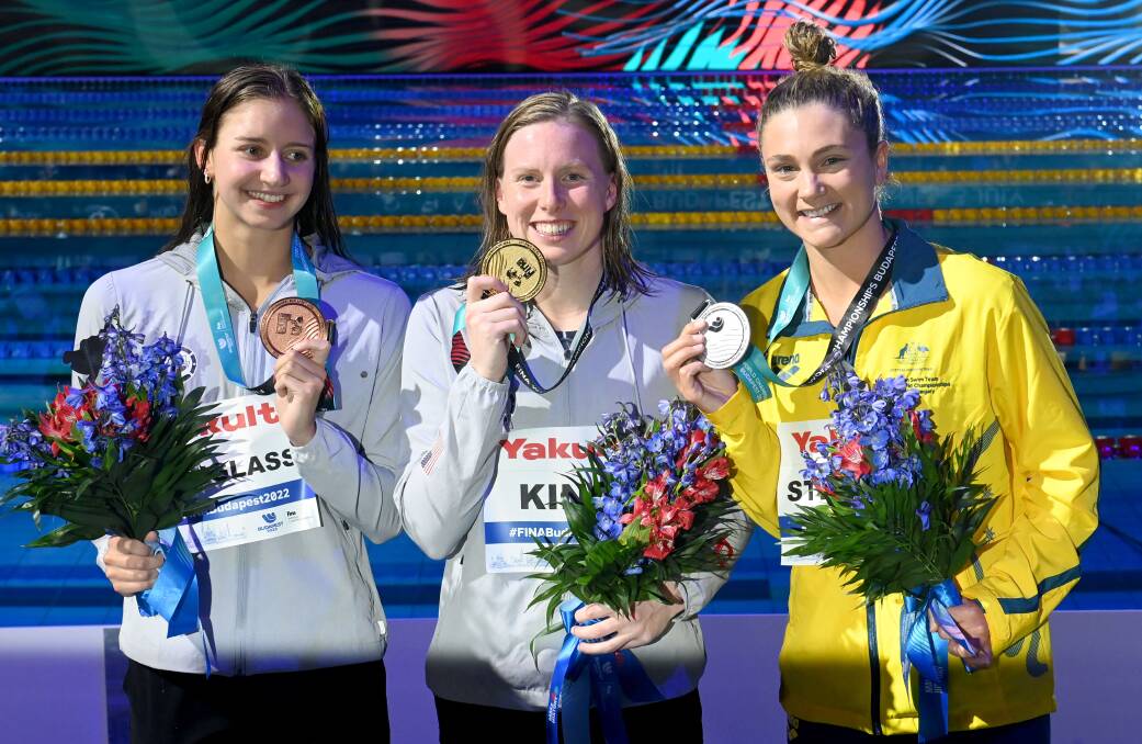 Kate Douglass, Lilly King and Jenna Strauch. Picture: DELLY CARR