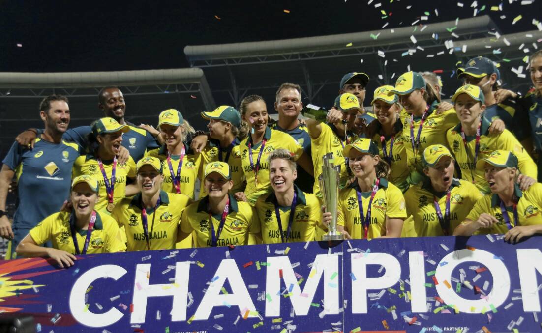The Australian squad celebrates its T20 World Cup win.