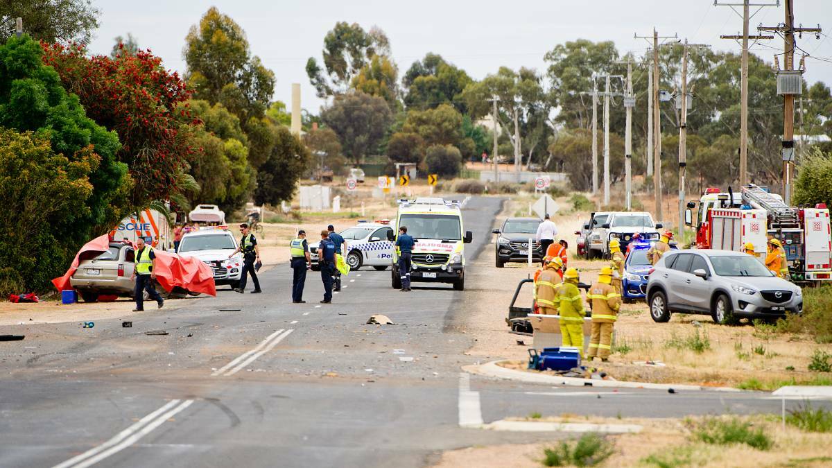 The scene of the collision on Benetook Avenue and Nineteenth Street at Irymple in Mildura. Picture: SUNRAYSIA DAILY