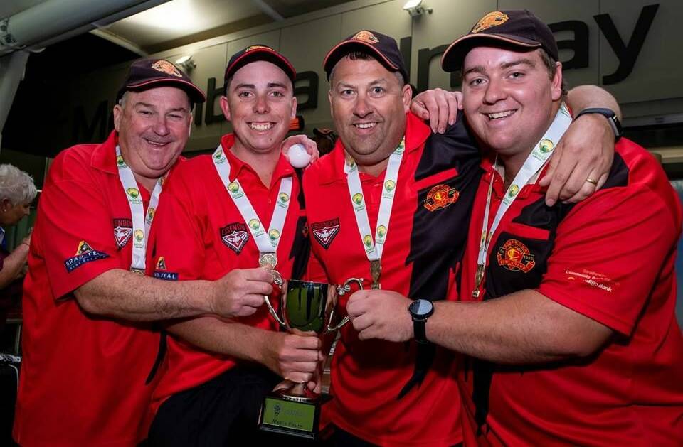 Darren Burgess and his Essendon team-mates after winning the fours final. Picture: BOWLS AUSTRALIA