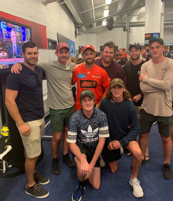 SUPPORT: Brayden Stepien with some of his former White Hills Cricket Club team-mates after the Renegades' win over the Brisbane Heat. Picture: CONTRIBUTED