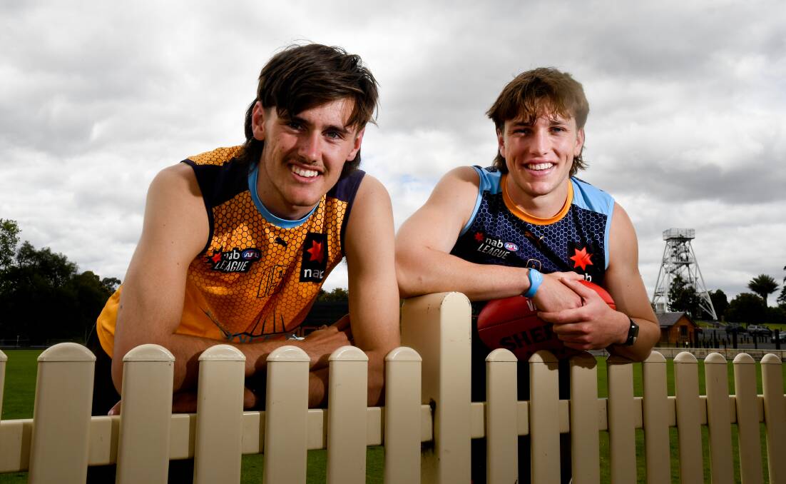 Jason Gillbee and Harvey Gallagher at the QEO this week ahead of the AFL Draft. Picture by Noni Hyett