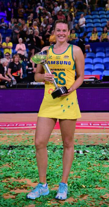 Caitlin Thwaites with the Constellation Cup after her final match for the Diamonds. Picture: PATRICK THWAITES