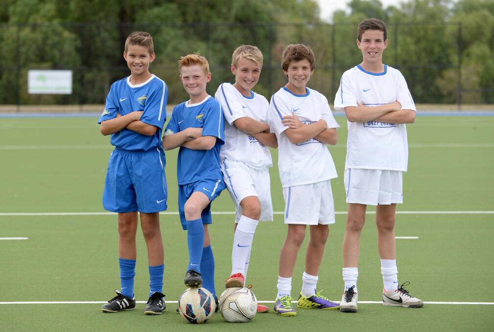 Young soccer stars in 2014 - Flynn Perez, Thomas Kay, Frank Gibbs, Jesse Matthews and Mitchell Graham.