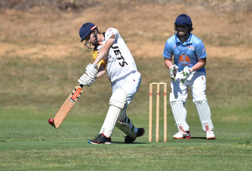 TOP SHOT: Stratrhfieldsaye's Jai Featherby hits out on his way to a quickfire 55 off 51 balls against Strathdale-Maristians. Picture: GLENN DANIELS