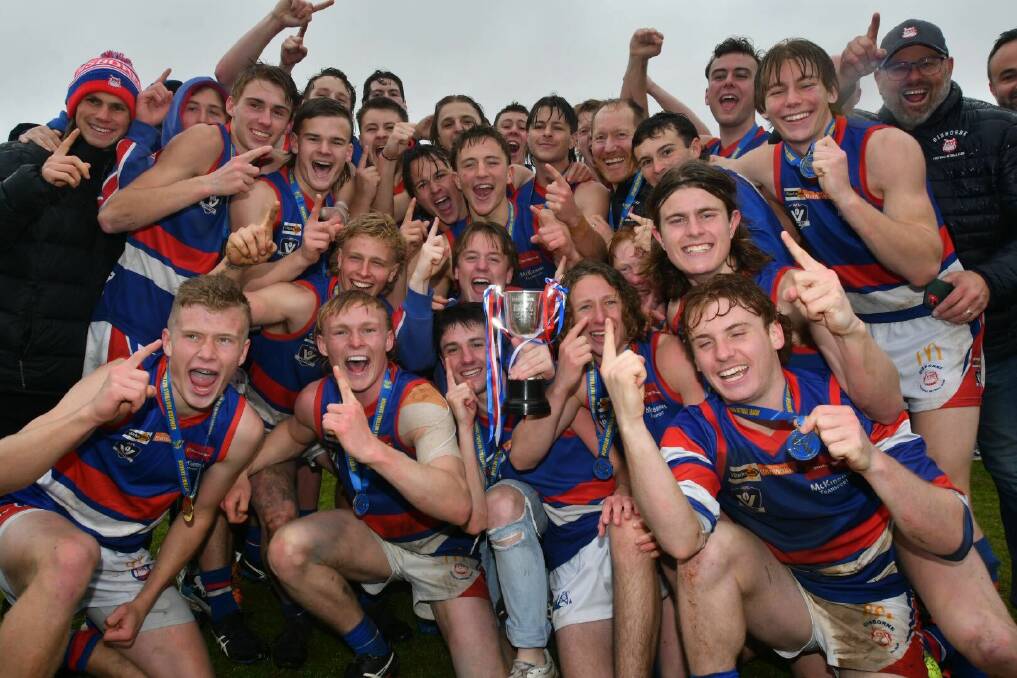 Gisborne under-18s after winning the grand final by two points. Picture by Noni Hyett