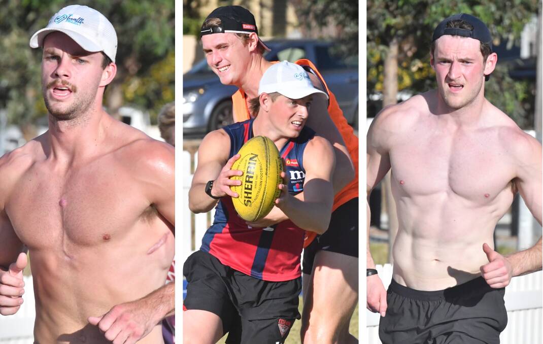 Sean O'Farrell, Sam Conforti and Connor Sexton hard at work during Sandhurst's opening pre-season training sessions at Ewing Park. Pictures by Adam Bourke