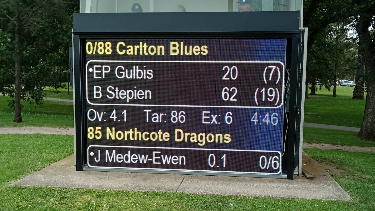 The scoreboard after Stepien's brilliant innings on Sunday against Northcote. Picture: ADAM BOURKE