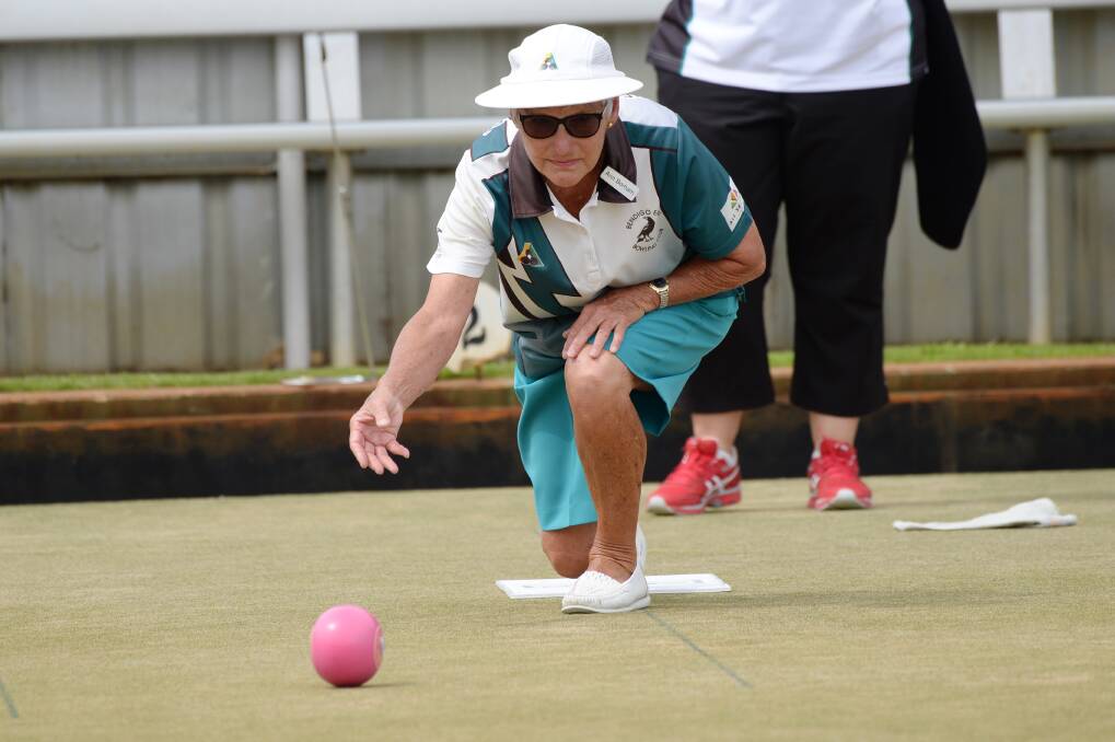 ATTACKING PLAY: Bendigo East's Ann Borham looks to draw shot against Castlemaine in Monday's BBD midweek pennant action. Picture: DARREN HOWE