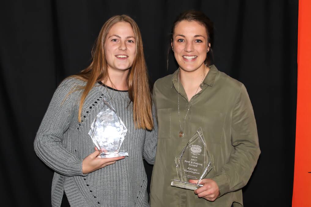 TOP OF THE POPS: Tiahna Cochrane and Kerryn Harrington tied for the Bendigo Thunder best and fairest awards. Pictures: CRAIG DILKS