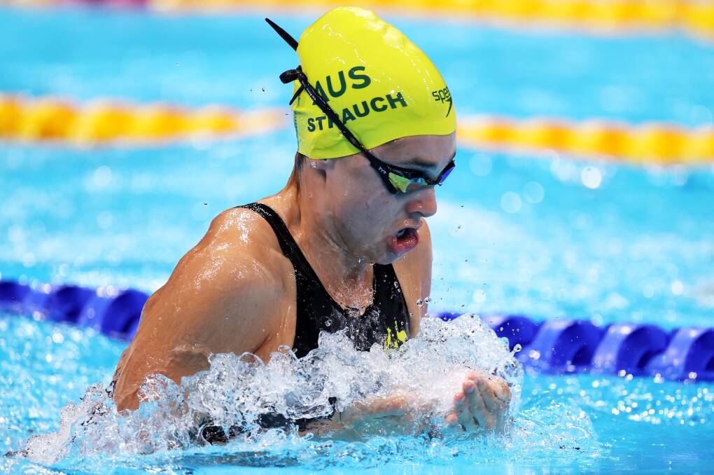 GREAT SWIM: Jenna Strauch on her way to third place in her heat of the 200m breaststroke at the Tokyo Olympics. Picture: GETTY IMAGES
