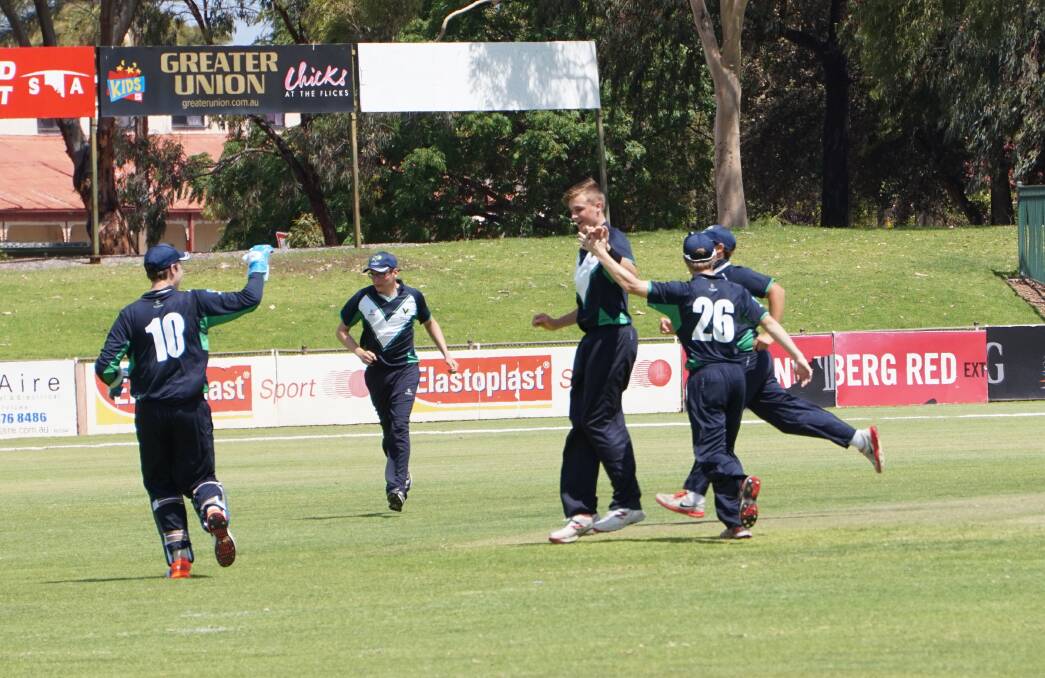 GOT HIM: Xavier Crone celebrates a wicket on day one of the under-19 national championships in Adelaide. Picture: CONTRIBUTED