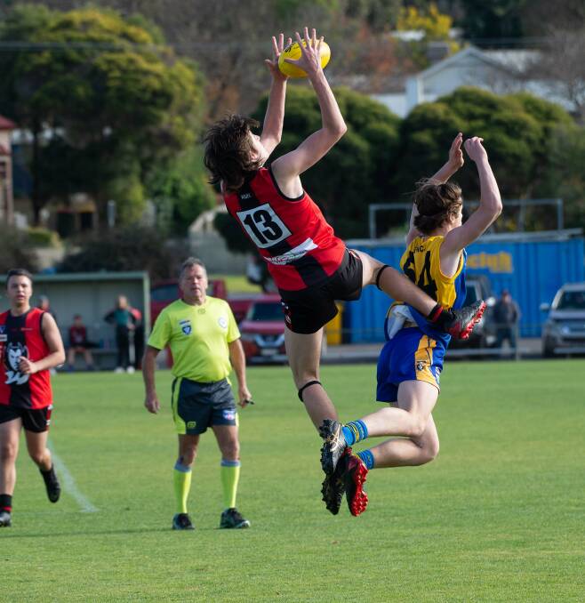 SCREAMER: White Hills' Darcy Lawler takes a big mark against Golden Square in the under-16 BJFL clash on Sunday. Picture: PETER WEAVING