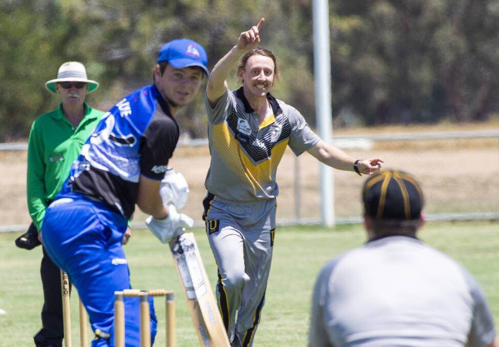PUMPED UP: United's Jarrod Starr celebrates the wicket of Marong's David Blume.