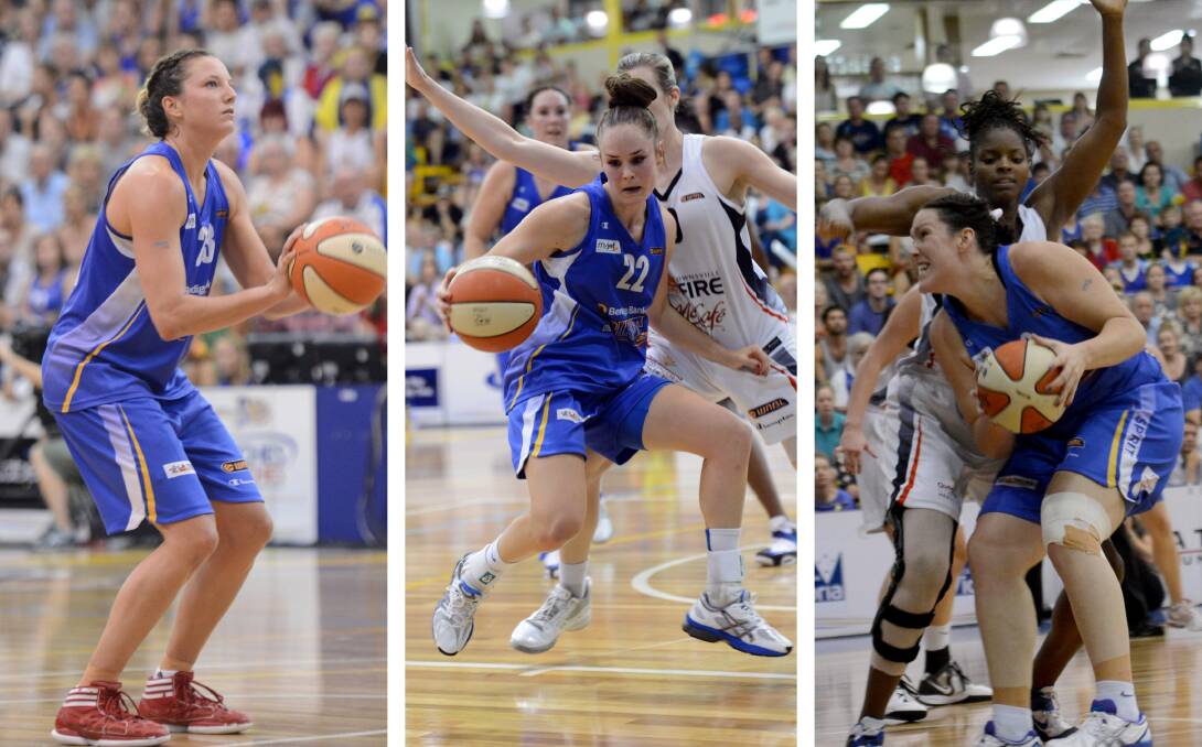 Kelsey Griffin, Kelly Wilson and Gabe Richards in action during the Bendigo Spirit's 2013 WNBL grand final win over Townsville.