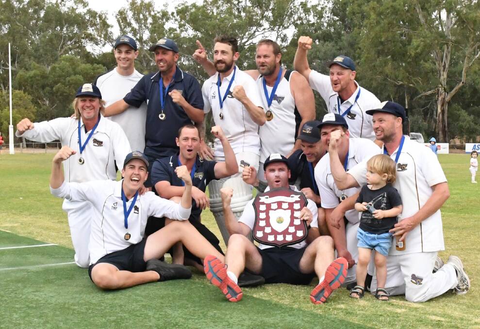 UP AND ABOUT: Sedgwick players celebrate their drought-breaking EVCA division one premiership success.