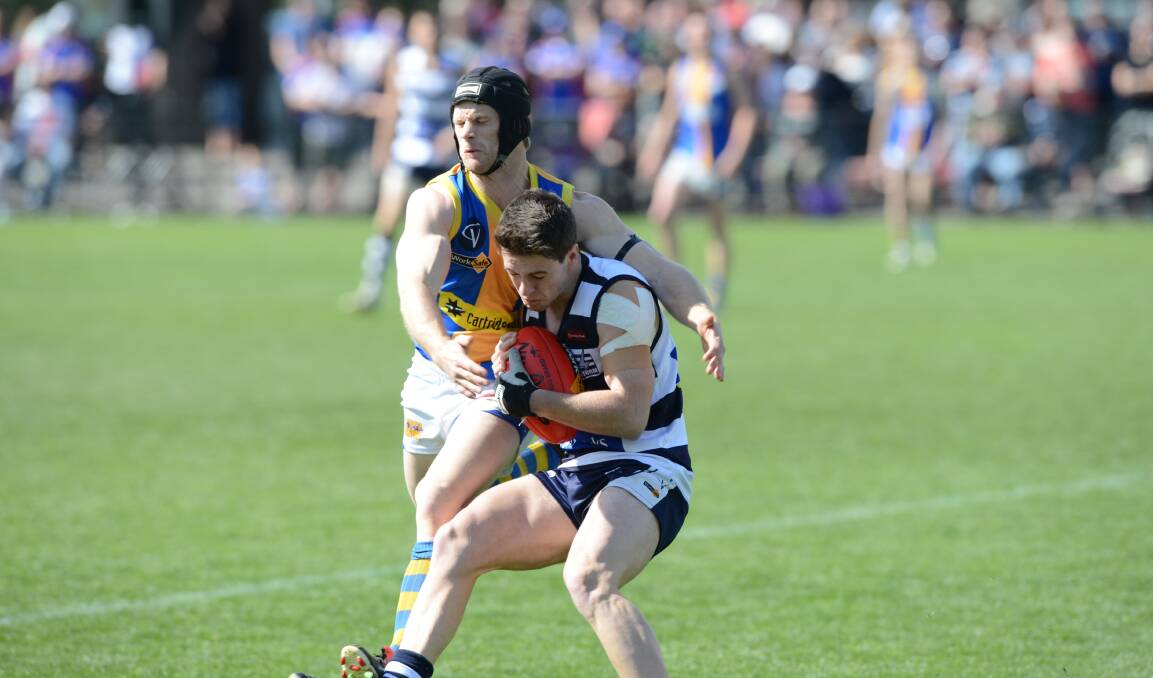 Applying a trademark Clayton Anderson tackle in the 2013 grand final against Strathfieldsaye.