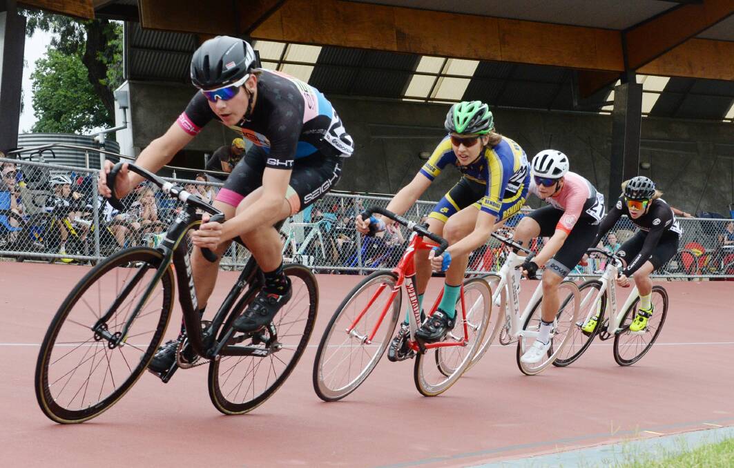 Under-17 riders contest the wheelrace heats on Saturday afternoon. Picture: DARREN HOWE