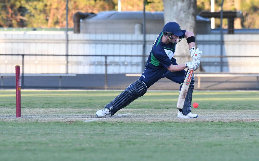 GREAT KNOCK: Victoria Country's Ryan Hammel defends in his match-winning unbeaten 65 against Victoria Metro at the QEO. Picture: NONI HYETT