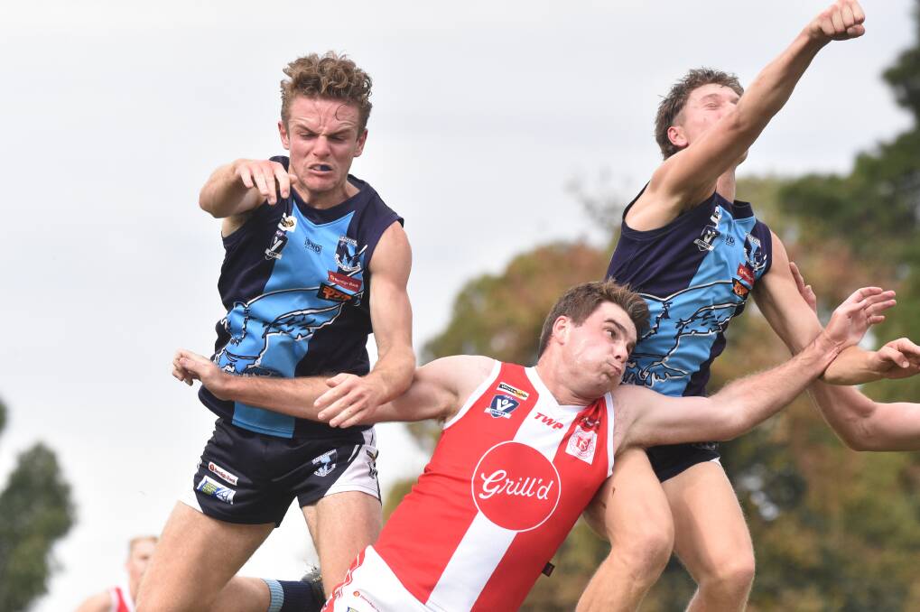 The Eaglehawk defence restricted South Bendigo to nine goals on Saturday. Picture: NONI HYETT