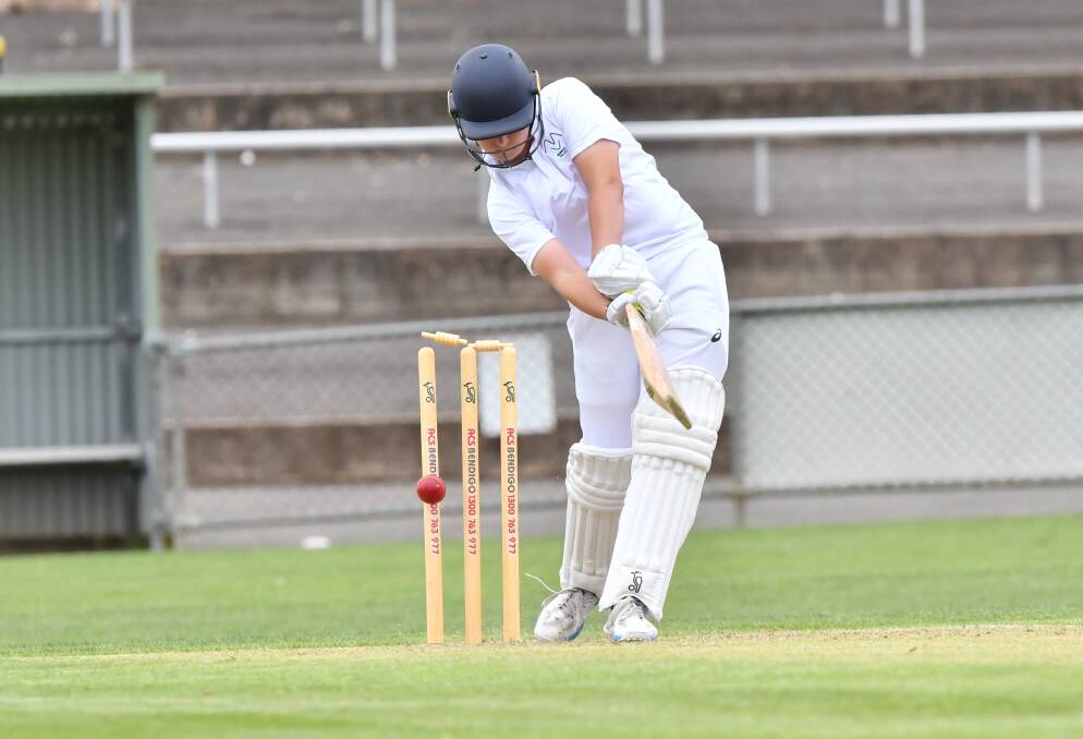 Murray Valley's Hunter Hardiwdge is clean bowled. Picture: NONI HYETT